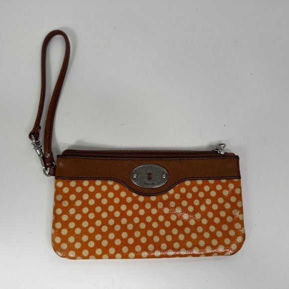 Fossil KeyPer Polka Dots Wristlet Wallet Coated Canvas w/Leather Strap - Picture 3 of 11